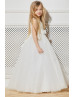 Sleeveless Ivory Lace Tulle Floor Length Flower Girl Dress